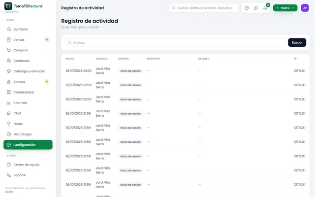 Registro de actividad con quién creó, cambió o borró cada registro